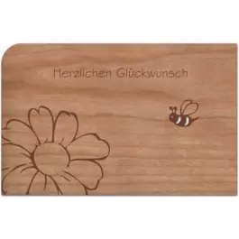 Holzpost Grußkarte "Herzlichen Glückwunsch Biene & Blume" - Holzspielzeug Profi