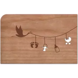 Holzpost Grußkarte "Baby Storch & Leine"- Holzspielzeug Profi
