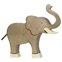 Holztiger Großer Elefant mit erhobenem Rüssel - Holzspielzeug Profi