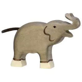 Holztiger Kleiner Elefant mit Kopf und Rüssel nach oben - Holzspielzeug Profi