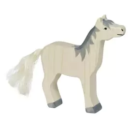 HOLZTIGER Helles Pferd mit Kopf hoch und grauer Mähne - Holzspielzeug Profi