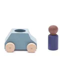 Lubulona Graues Spielzeugauto mit blauer Holzfigur - Holzspielzeug Profi