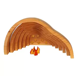 BAUSPIEL Drachenhöhle mit Schatz und Lagerfeuer - Holzspielzeug Profi