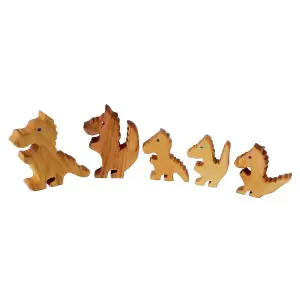 BAUSPIEL Drachenfamilie Natur (5 Teile) - Holzspielzeug Profi