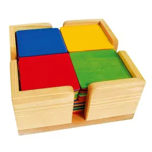 BAUSPIEL Bunte Bauplatten im Holzkasten (52 Teile) - Holzspielzeug Profi