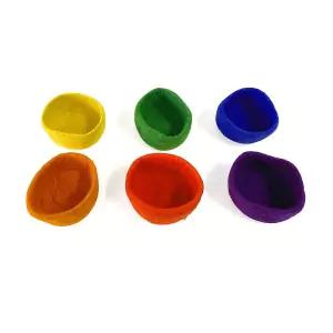 BAUSPIEL Kleine Filztöpfchen in sechs Farben - Holzspielzeug Profi