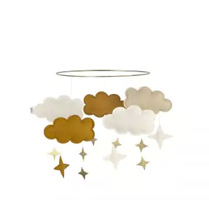 Baby Bello Filz-Mobile Fantasy Clouds Wolken Mobile in Honey Mustard - Holzspielzeug Profi