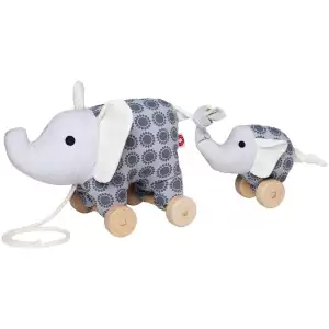 FRANCK & FISCHER Nachziehtier Elefant Noma mit Baby in grau - Holzspielzeug Profi