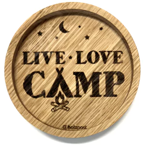 Holzpost® Untersetzer Bierdeckel "Live Love CAMP" - Holzspielzeug Profi