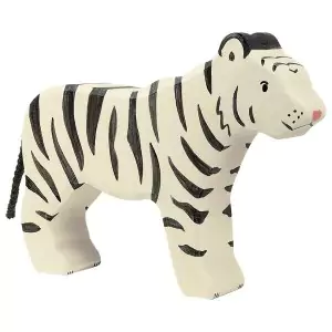 Holztiger Großer weißer Sibirischer Tiger stehend - Holzspielzeug Profi