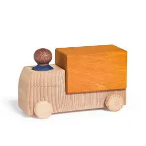 Lubulona Lubu Truck Lastwagen in ocker mit Holzfigur - Holzspielzeug Profi