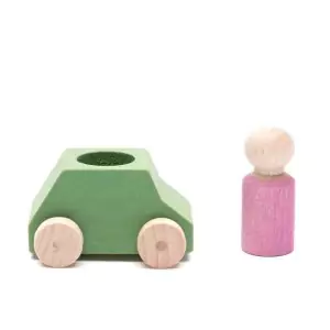Lubulona Grünes Spielzeugauto mit rosa Holzfigur - Holzspielzeug Profi