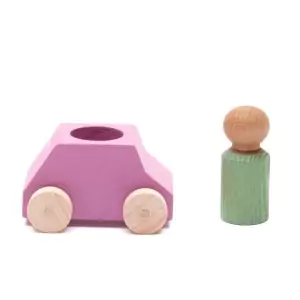 Lubulona Rosa Spielzeugauto mit grüner Holzfigur - Holzspielzeug Profi
