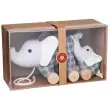 FRANCK & FISCHER Nachziehtier Elefant Noma mit Baby in grau: Verpackung - Holzspielzeug Profi