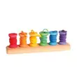 GRIMM´S Fädelspiel Kleine Holzspulen: kombiniert mit Regenbogenschnüren - Holzspielzeug Profi